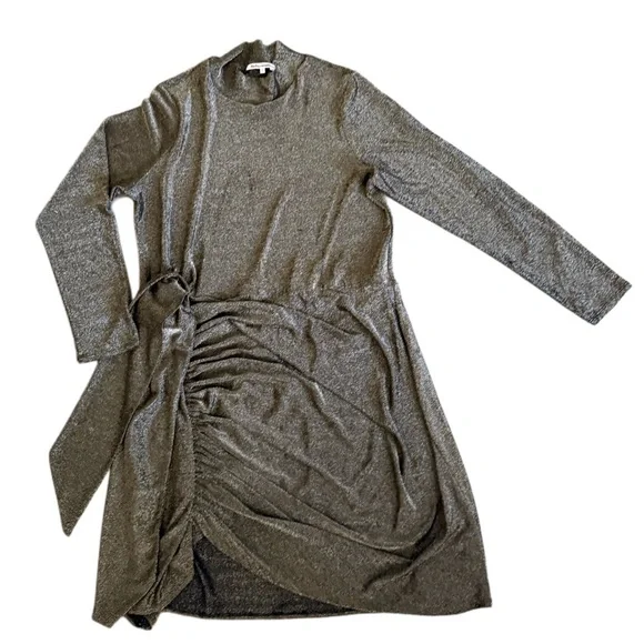 REFORMATION Paprika Gold Sparkle Long Sleeve Stretchy Knotted Dress - Picture 6 of 9